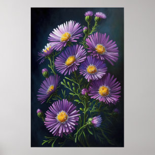 Poster lila Aster Flower Art-utskrift