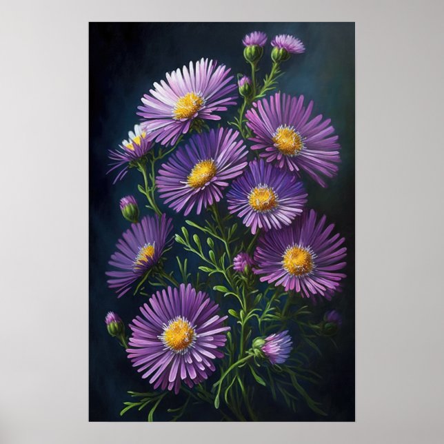 Poster lila Aster Flower Art-utskrift (Framsidan)