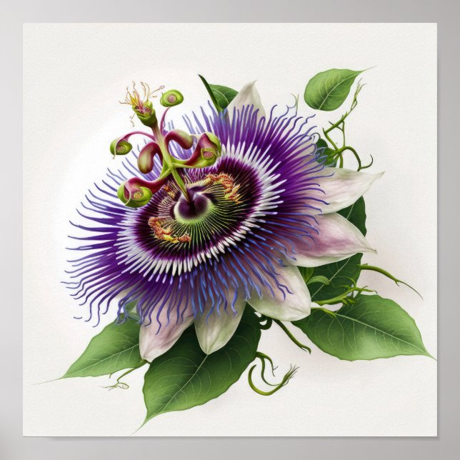 Poster lila Passion Flower Art-utskrift (Framsidan)