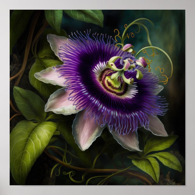 Poster lila Passion Flower Art-utskrift (Framsidan)