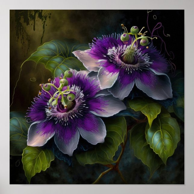 Poster lila Passion Flower Art-utskrift (Framsidan)