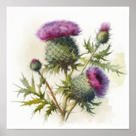 Poster lila - Thistle Flower Art-utskrift