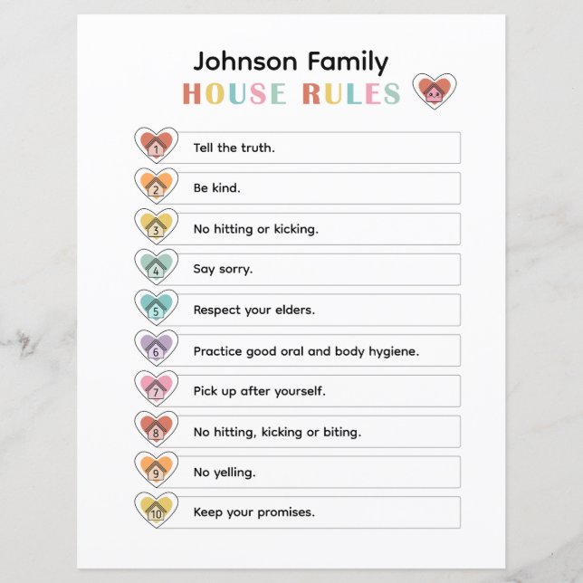 Poster lista över färgade barn och Regler i familj (Framsida)