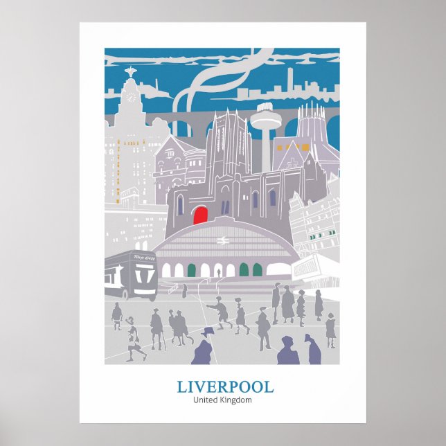 Poster Liverpool Byggnad Blue Grått (Framsidan)