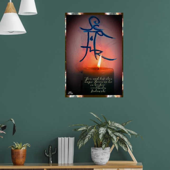 Poster ljus och sigil med ett citat från Linandara (Vardagsrum 1)