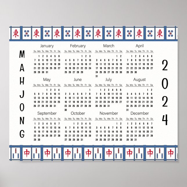 Poster Mahjong Game Tiles 2024 Kalender (Framsidan)