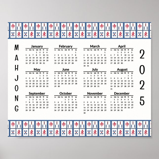 Poster Mahjong Game Tiles 2025 Kalender (Framsidan)