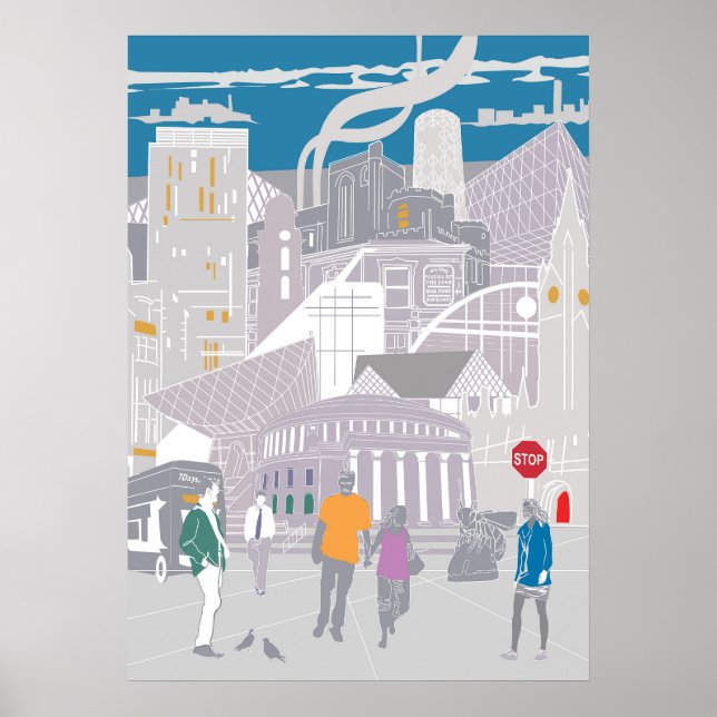 Poster Manchester Skyline Illustration Artwork (Framsidan)