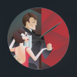 poster med att dansa par Art Deco-geometriska stil Rund Klocka<br><div class="desc">Vintage Art Deco-plakat med danspar</div>