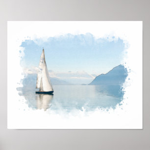 Poster med blått segelbåt