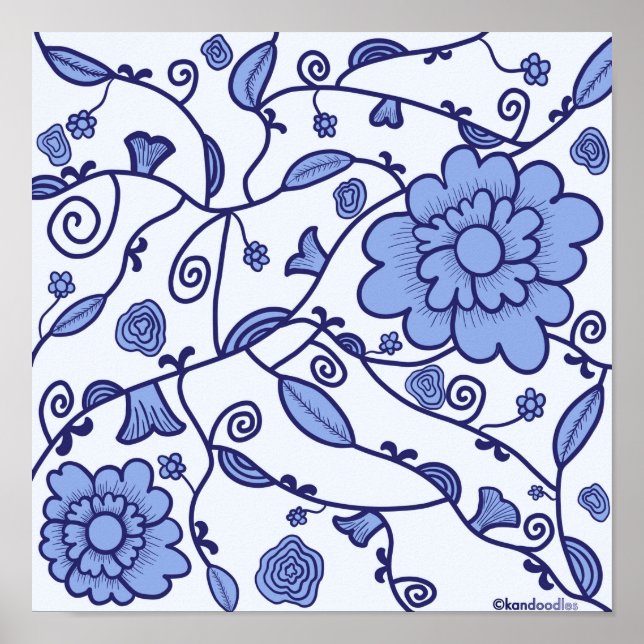 Poster med Delft Pottery Inspired Patterned (Framsidan)