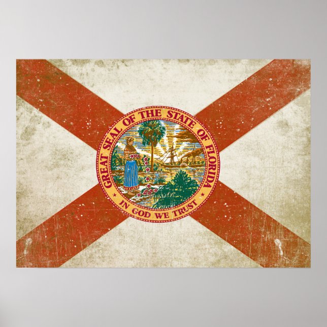 Poster med Distress Flagga från Florida (Framsidan)