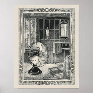 Poster med elektrisk fläkt-linetchning