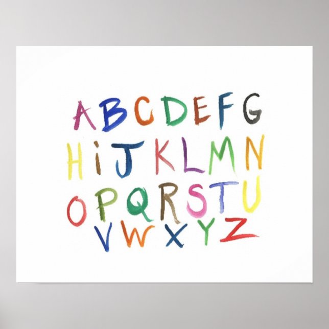 Poster med färgat handmålat alfabet (Framsidan)
