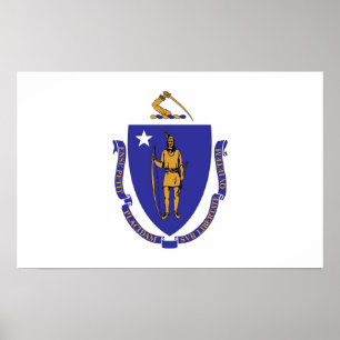 Poster med Flagga av Massachusetts, USA.