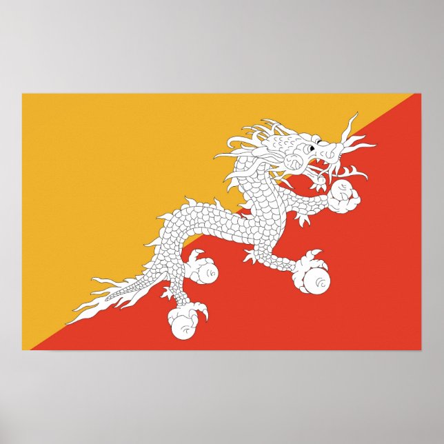 Poster med Flagga Bhutan (Framsidan)