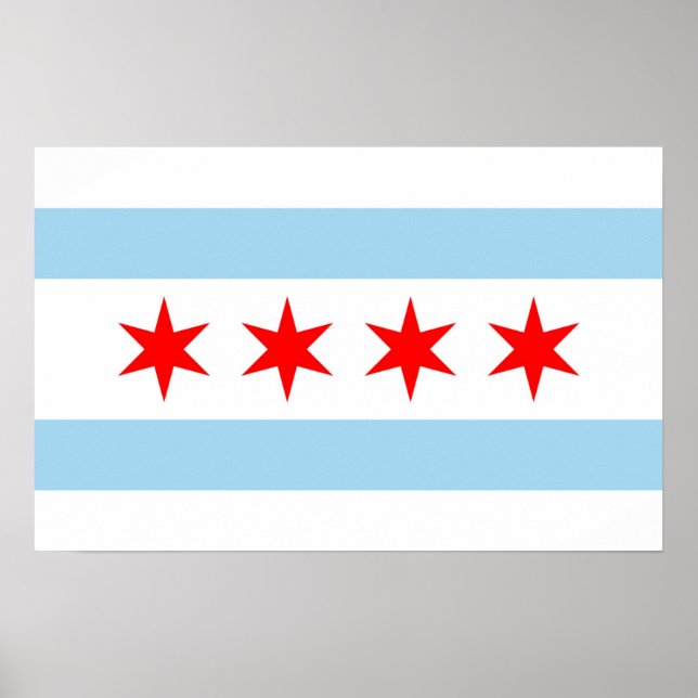 Poster med Flagga of Chicago, Illinois, USA. (Framsidan)
