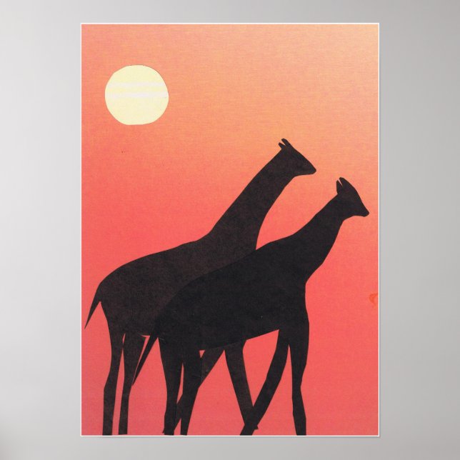 Poster med Giraffe Silhouettes (Framsidan)