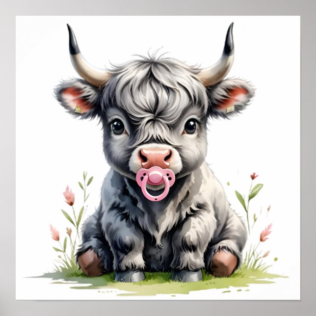 Poster med Highlandkalv och rosor (Framsidan)