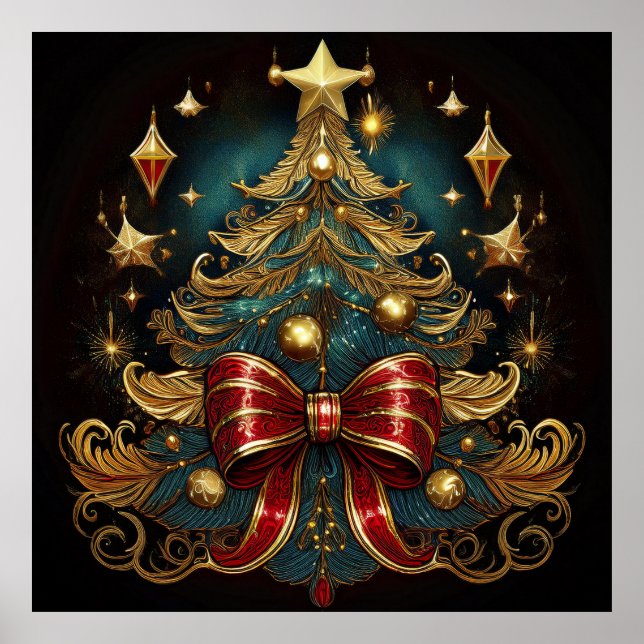 Poster med Julgran och stora röda bin (Framsidan)