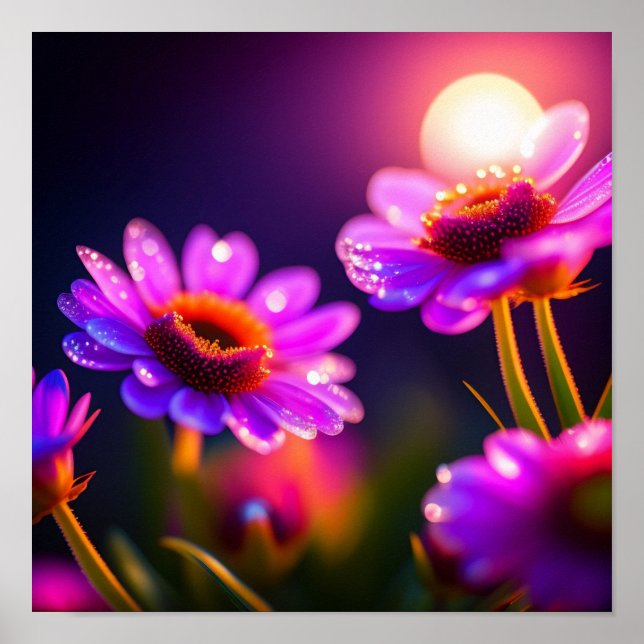 Poster med lila blommor och nyans droppar Photo (Framsidan)