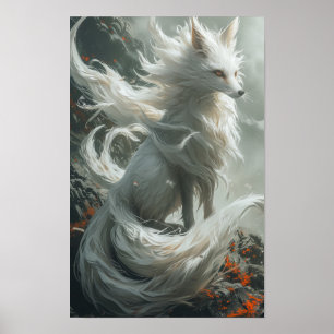 Poster med majestisk vit niotrådig räv