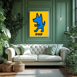 Poster med popup-Hund - Blå Silhouette på Gulten