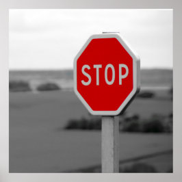 Poster med Red Stop Road Sign-minimalistfotografi