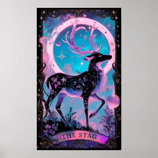Poster med Stag Tarot Card Witchy (Framsidan)