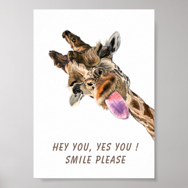 Poster med stor giraffe Tunga ut - sjömil (Framsidan)