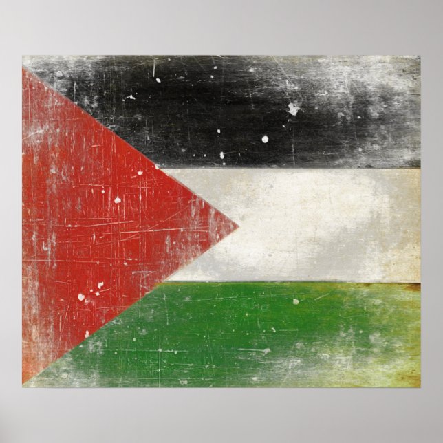 Poster med stressad Flagga från Palestina (Framsidan)