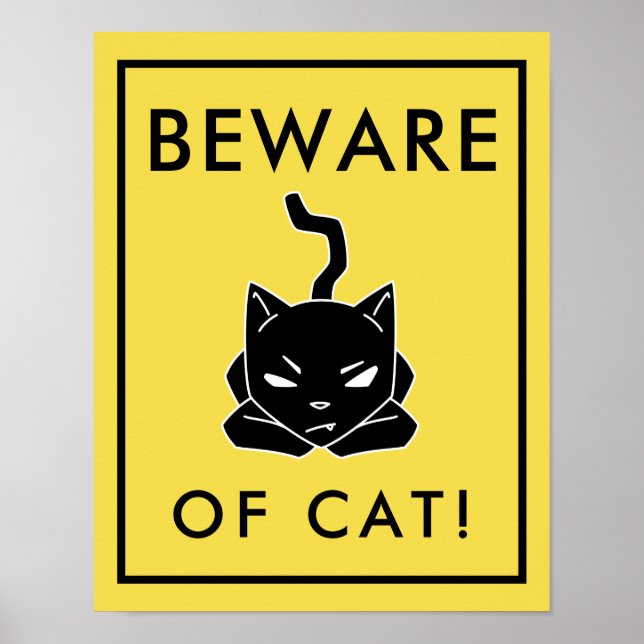 Poster med superskojet Var försiktig med katttecke (Framsidan)
