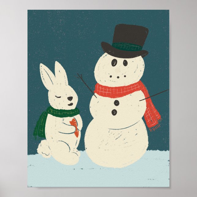 Poster med  textutskrift i Snögubbe och Bunny Art (Framsidan)