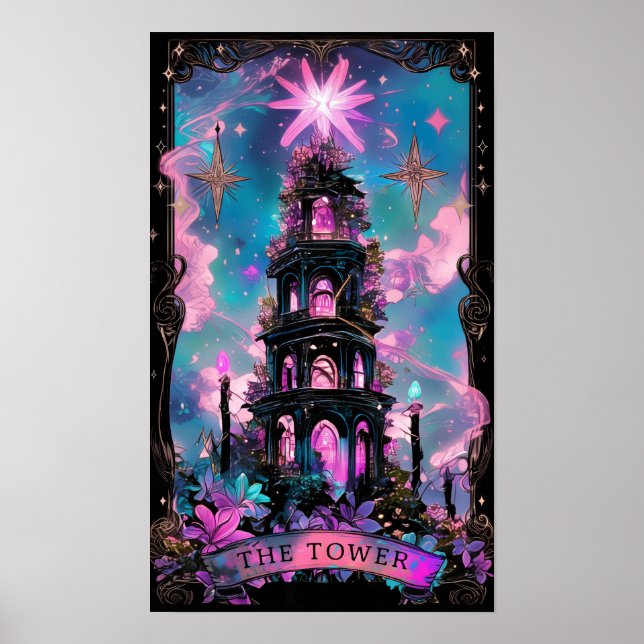 Poster med Torn Tarot Card Witchy (Framsidan)