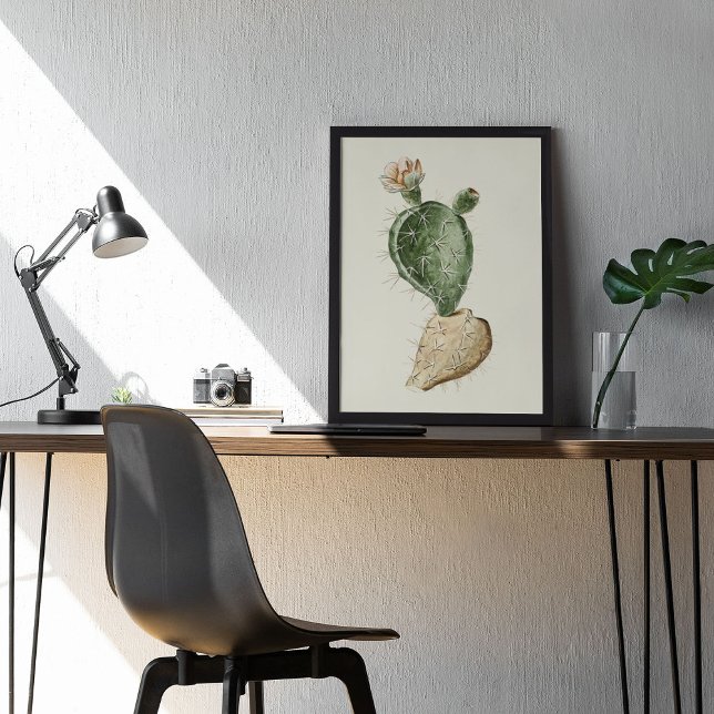 Poster med vattenfärg Antique Botanical Cactus Skr (Watercolor Antique Botanical Cactus Print Poster)