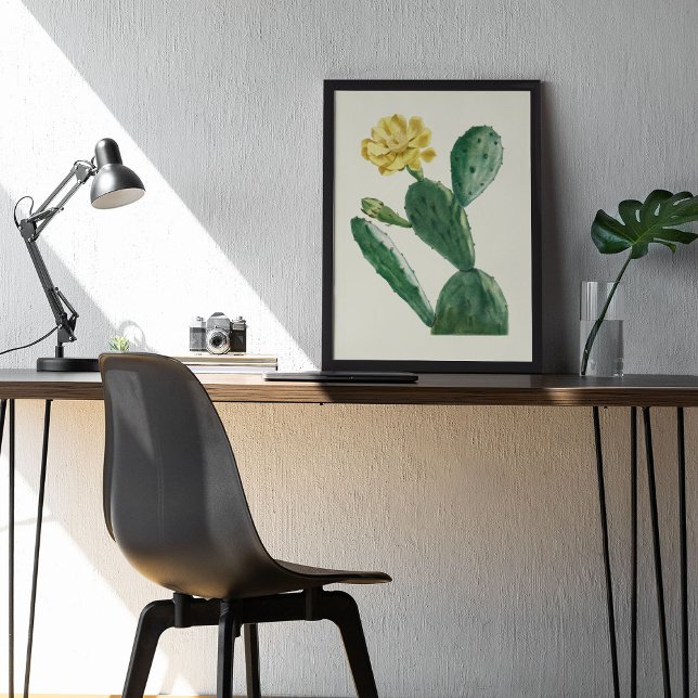 Poster med vattenfärg Antique Botanical Cactus Skr (Watercolor Antique Botanical Cactus Print Poster)