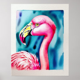 Poster med vattenfärg, rosa Flamingo