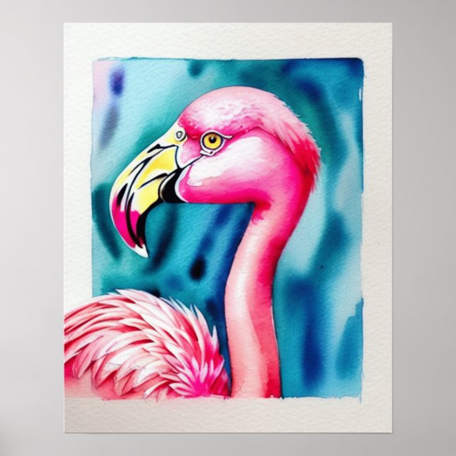 Poster med vattenfärg, rosa Flamingo (Framsidan)