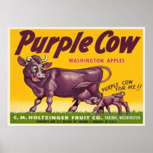 Poster med Vintage Lila Cow Apples Print