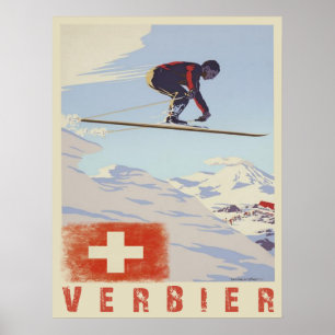 Poster med Vintage-skidutskrift från Schweiz