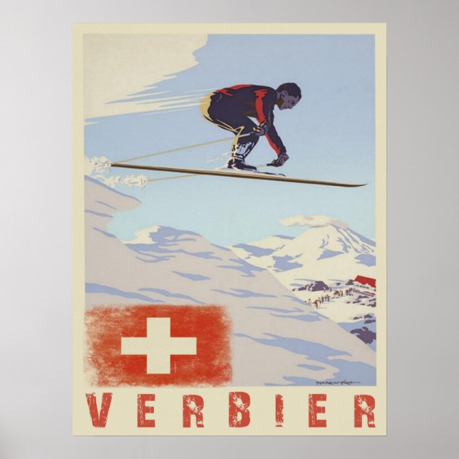 Poster med Vintage-skidutskrift från Schweiz (Framsidan)