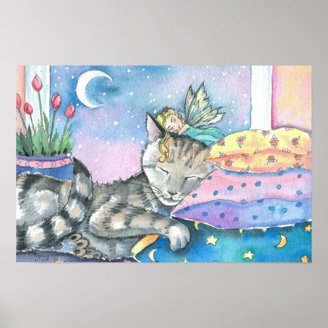 Poster med vismisk stil och Tabby katt Art-utskrif (Framsidan)