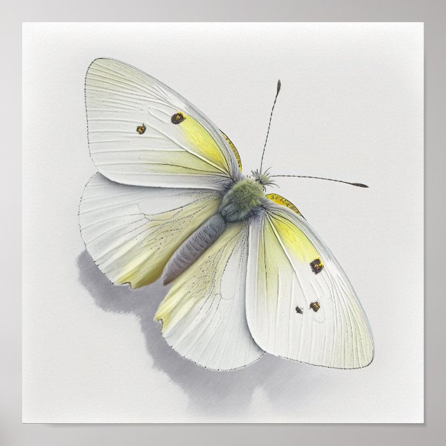 Poster med vit kål-Butterfly Art-utskrift (Framsidan)