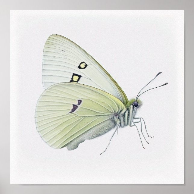 Poster med vit kål-Butterfly Art-utskrift (Framsidan)