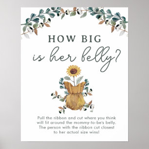 Poster med Watercolor Girl Baby Shower Belly Game