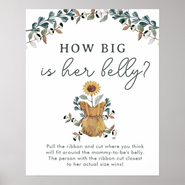 Poster med Watercolor Girl Baby Shower Belly Game (Framsidan)