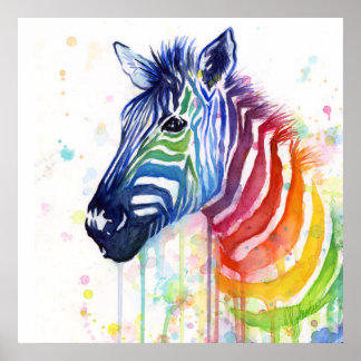Poster med Zebra Rainbow Watercolor Painting