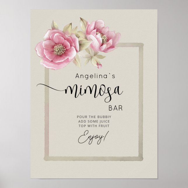 Poster MIMOSA BAR for bridal showers.  (Framsidan)