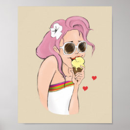 Poster Mode Illustration Summer Girl Ice Cream