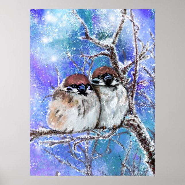 Poster några Sparrow i vinter (Framsidan)
